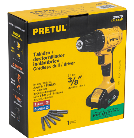 TALADRO Y DESTORNILLADOR INALÁMBRICO DE  3/8 - MARCA PRETUL